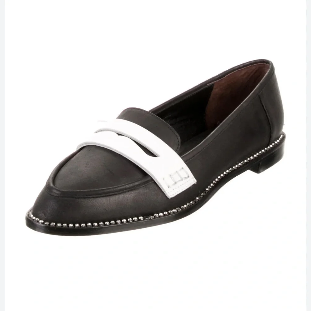 LPA BEATRIX Revolve Black White Pointed Toe Diamond Accent Loafers Size 10
